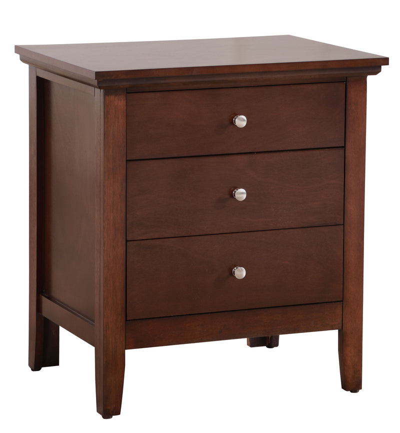 Hammond 3-drawer Cappuccino accent nightstand by Glory Furniture, showing smooth wood finish and modern design.