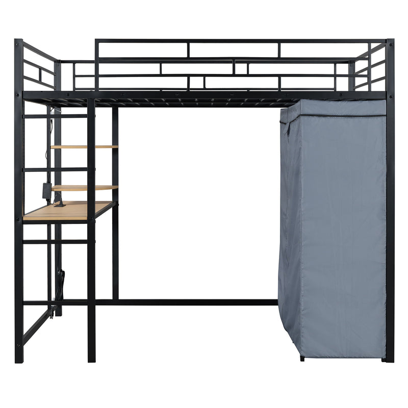 Loft Bed With Desk, Shelves, Power Outlet, LED Light And Wardrobe - R&R Furniture Gallery (Fountain Valley, CA)