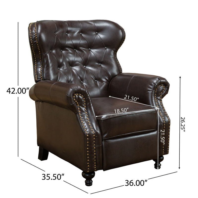 Contemporary Style Push Back Recliner With Button Tufted Stitching And Nailhead Trim - R&R Furniture Gallery (Fountain Valley, CA)