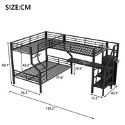 Twin Over Full L Shaped Bunk & Loft Bed With Built-In Wardrobe, Desk, And USB Ports - Black - R&R Furniture Gallery (Fountain Valley, CA)