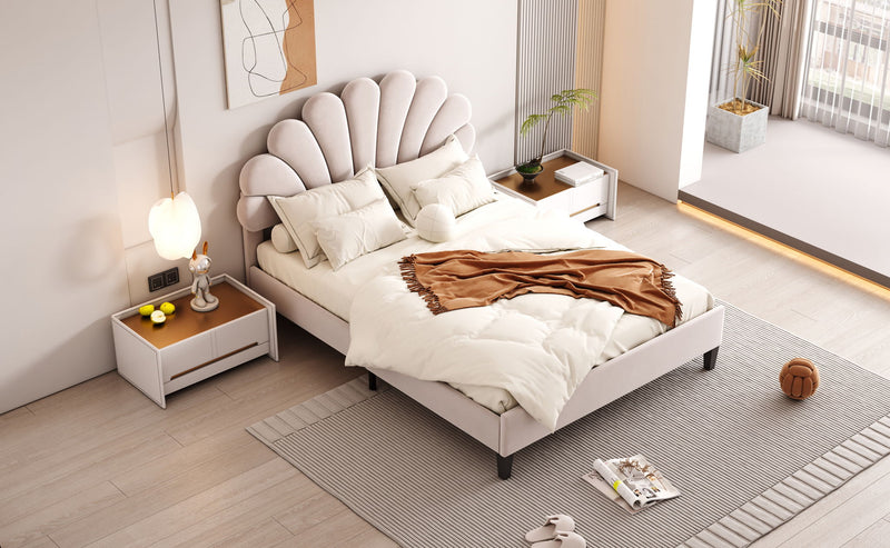 Upholstered Platform Bed With Flower Pattern Headboard - R&R Furniture Gallery (Fountain Valley, CA)