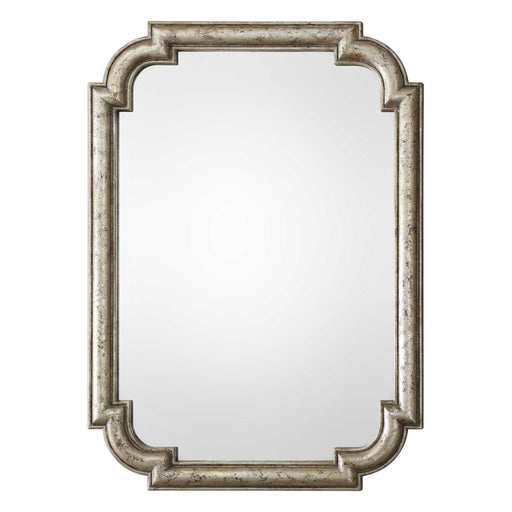 Uttermost Calanna wall mirror with antique silver finish, featuring a decorative frame and reflective glass for elegant wall decor.