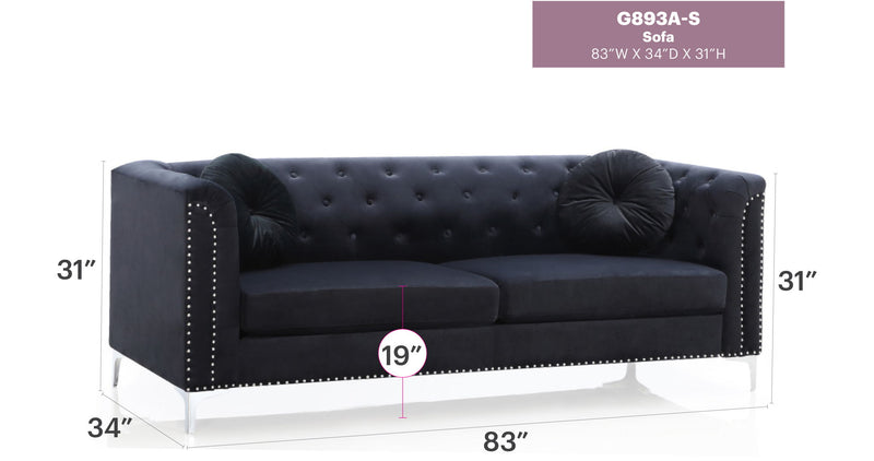 Elegant contemporary Glory Furniture Pompano stationary sofa with plush cushions and sleek design in a modern living room setting.
