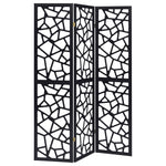 3 Panel Folding Screen With Mosaic Cutout Design - Black