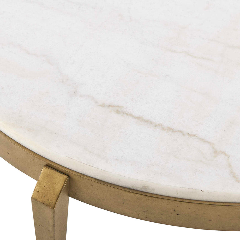 Tylan - Round Marble Coffee Table - Brass / White