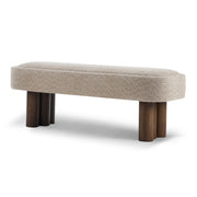 Indoor upholstered dining bench by Noble House showing plush fabric, sturdy wooden legs, and a stylish design for dining room seating.