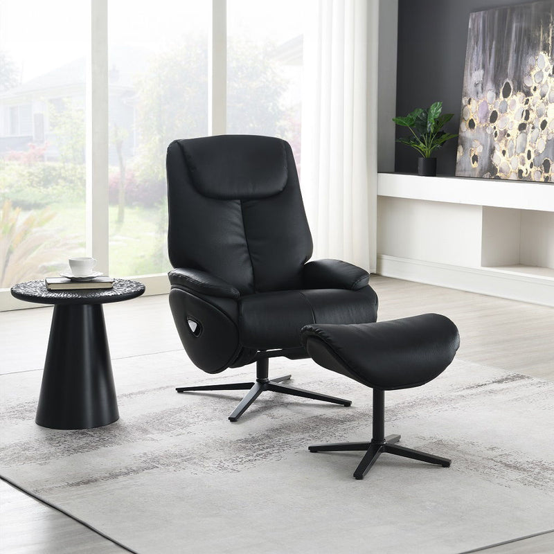 Labonita - Motion Accent Chair With Swivel & Ottoman - Black Top Grain Leather & Black - R&R Furniture Gallery (Fountain Valley, CA)