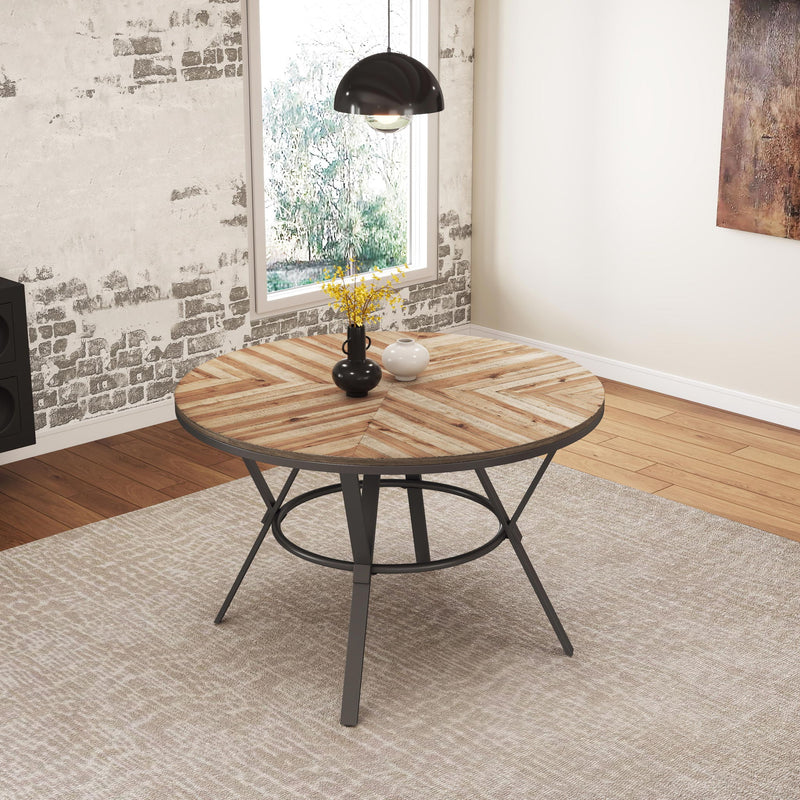 Modern Style Indoor Dining Round Table With Metal Legs - Light Birch - R&R Furniture Gallery (Fountain Valley, CA)