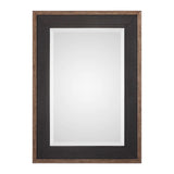 Uttermost Staveley Rustic Black Wall Mirror with a textured wooden frame, stylish and versatile for modern or rustic decor.