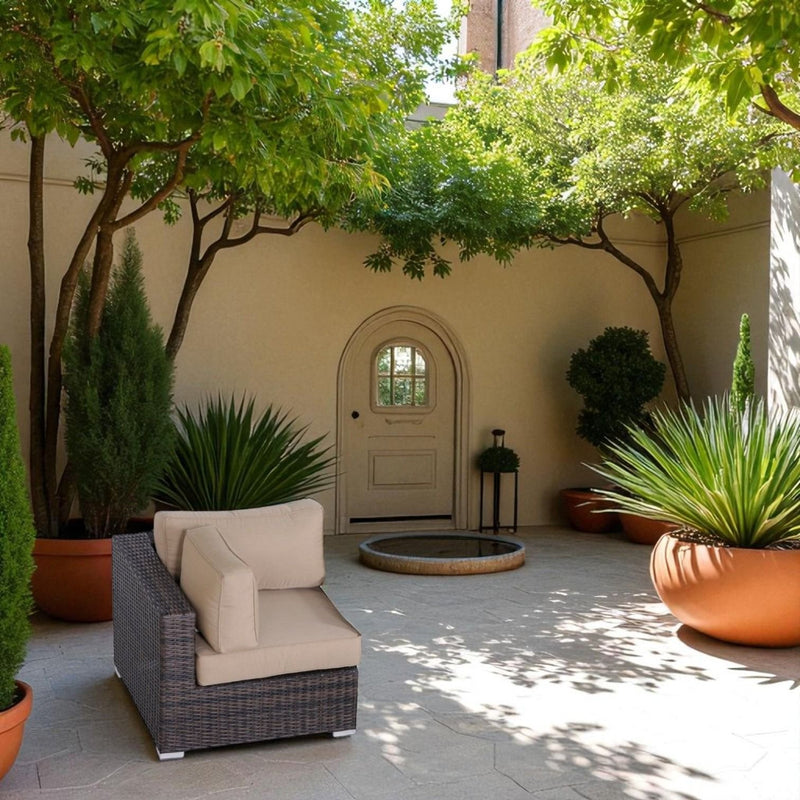 Outdoor 33" Wide Corner Wedge With Cushions - Beige / Brown - R&R Furniture Gallery (Fountain Valley, CA)