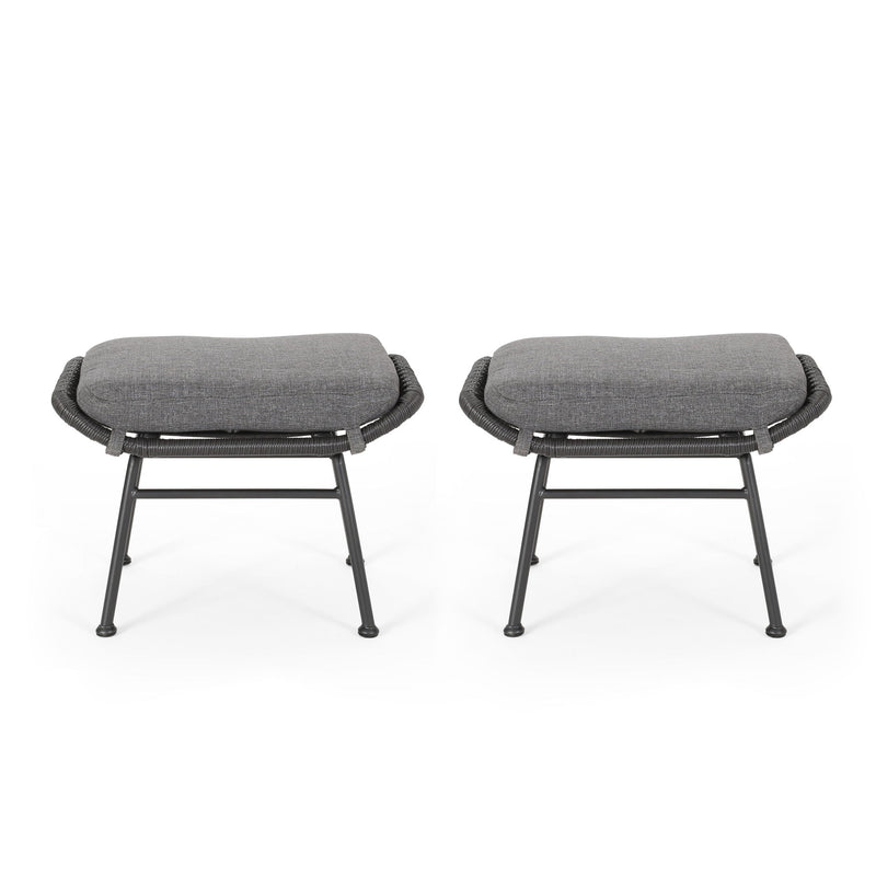 Outdoor Modern Boho Wicker Ottoman With Cushions (Set of 2) - R&R Furniture Gallery (Fountain Valley, CA)