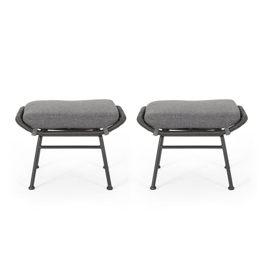 Outdoor Modern Boho Wicker Ottoman With Cushions (Set of 2) - R&R Furniture Gallery (Fountain Valley, CA)