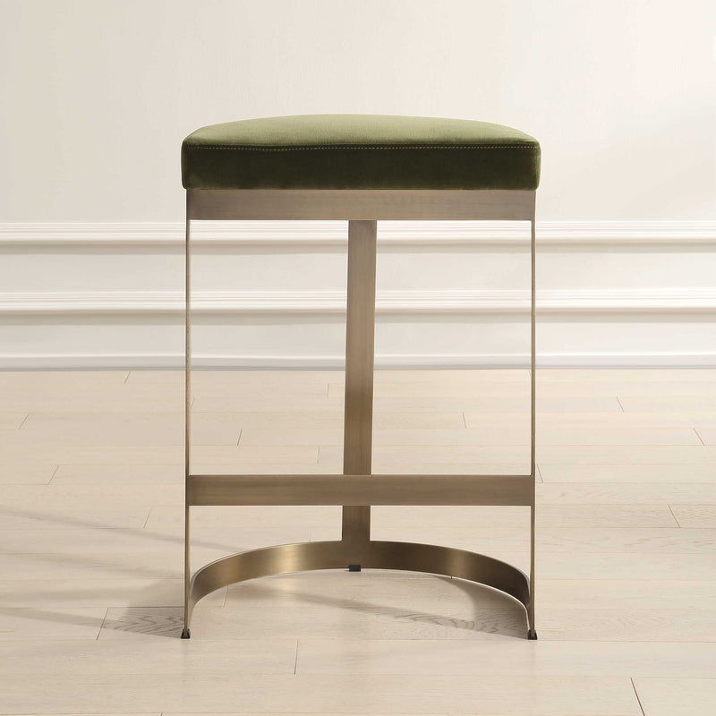 Ivanna counter stool by Uttermost, 24-27 inch height, with a stylish wooden seat and metal frame, ideal for kitchen counters.