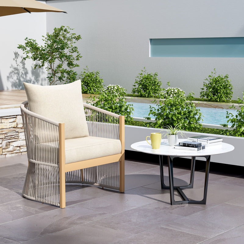 Modern Curved Aluminum Lounge Chair With Stylish Rope Weave Design And Cushioned Comfort For Outdoor - R&R Furniture Gallery (Fountain Valley, CA)