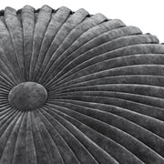 Simpli-Home Renee handcrafted round accent pouf with textured fabric and cushioned top, perfect for living room decor.