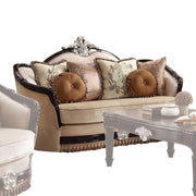 Ernestine - Loveseat With 6 Pillows - Tan Fabric & Black - R&R Furniture Gallery (Fountain Valley, CA)