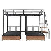 Full Over Twin-Twin Triple Bunk Bed With Drawers And Staircase - Black - R&R Furniture Gallery (Fountain Valley, CA)