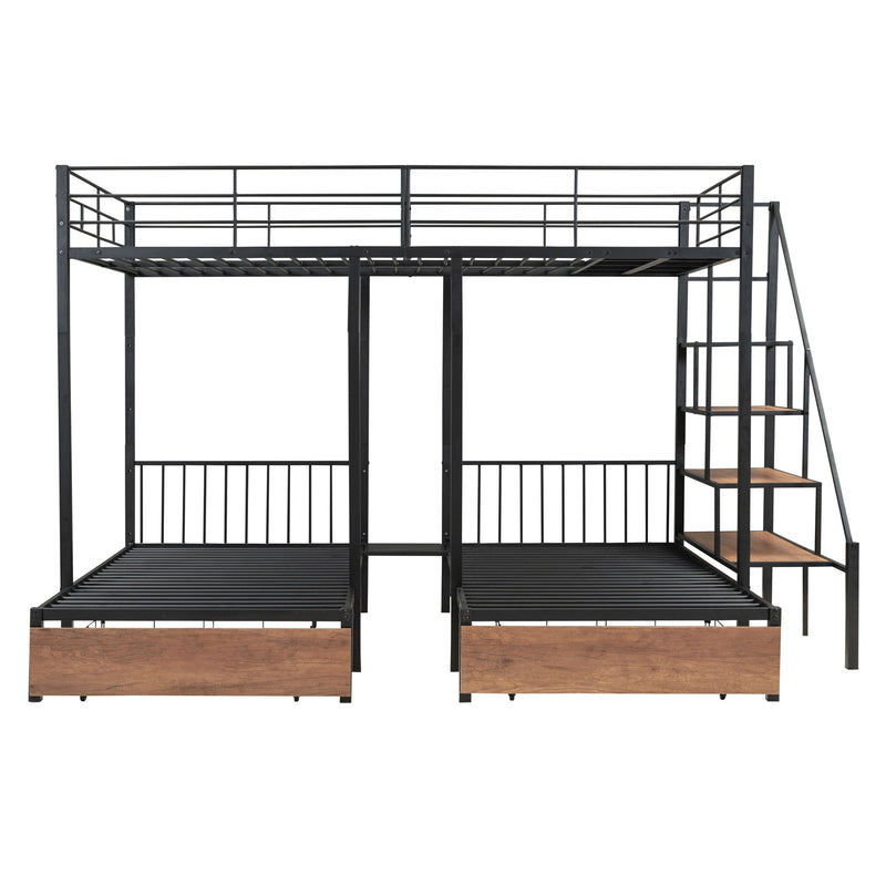Full Over Twin-Twin Triple Bunk Bed With Drawers And Staircase - Black - R&R Furniture Gallery (Fountain Valley, CA)