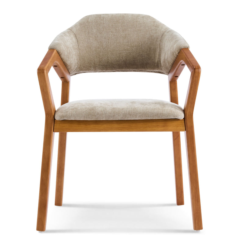 Indoor Upholstered Dining Chair (Set of 2) With Sturdy Frame And Ergonomic Curved Backrest - Oatmeal / Teak - R&R Furniture Gallery (Fountain Valley, CA)
