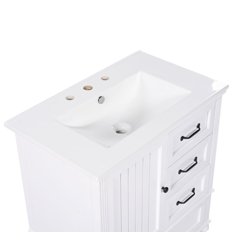 30" Bathroom Vanity With Sink, 3 Drawers, Adjustable Feet - R&R Furniture Gallery (Fountain Valley, CA)