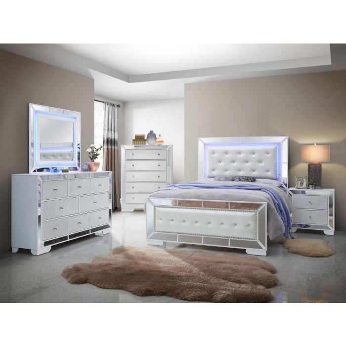 Modern contemporary panel bed by Glory Furniture featuring a sleek design and a stylish headboard in a well-lit bedroom setting.