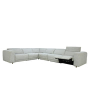 Classic Home Knoxville power recliner sectional with plush cushions and dark leather upholstery, showing the spacious reclining design.