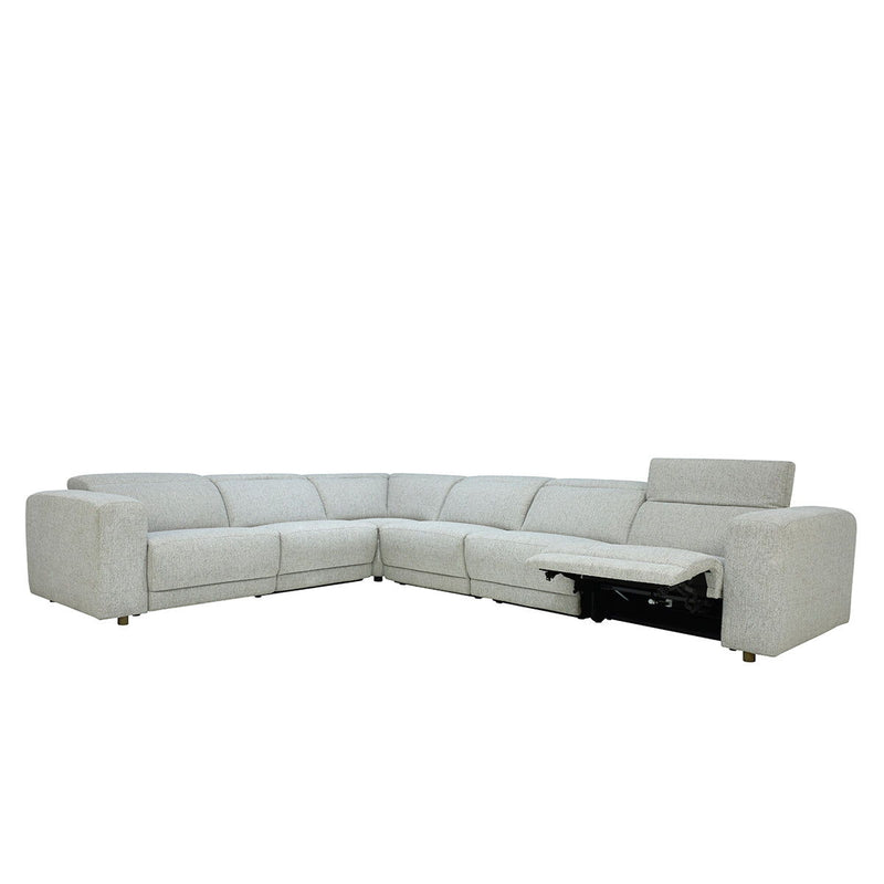 Classic Home Knoxville power recliner sectional with plush cushions and dark leather upholstery, showing the spacious reclining design.