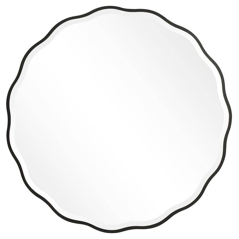 Uttermost Aneta round wall mirror with a sleek, modern frame, perfect for contemporary interior decor.