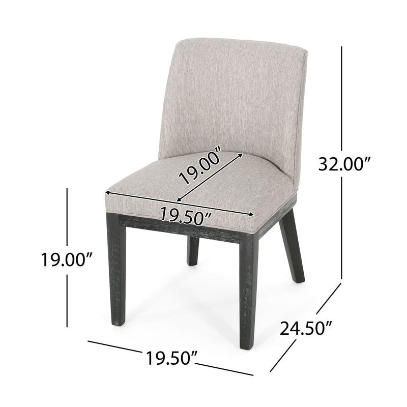 Set of two Noble House modern dining chairs with durable fabric upholstery and sturdy wooden frames.