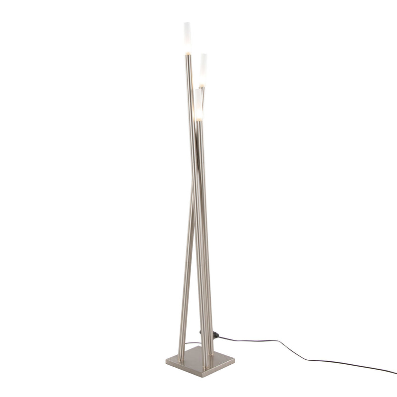 Lumi Source Icicle contemporary nickel floor lamp with sleek, modern design and multiple light fixtures standing on a round base.