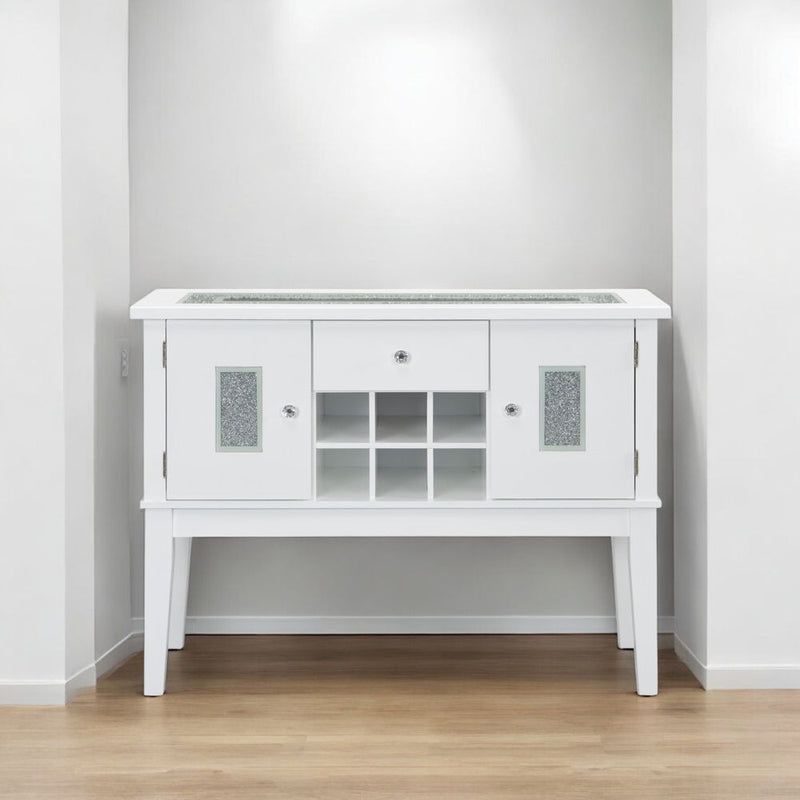 Elizaveta - Server - Faux Crystal Diamonds & White High Gloss - R&R Furniture Gallery (Fountain Valley, CA)