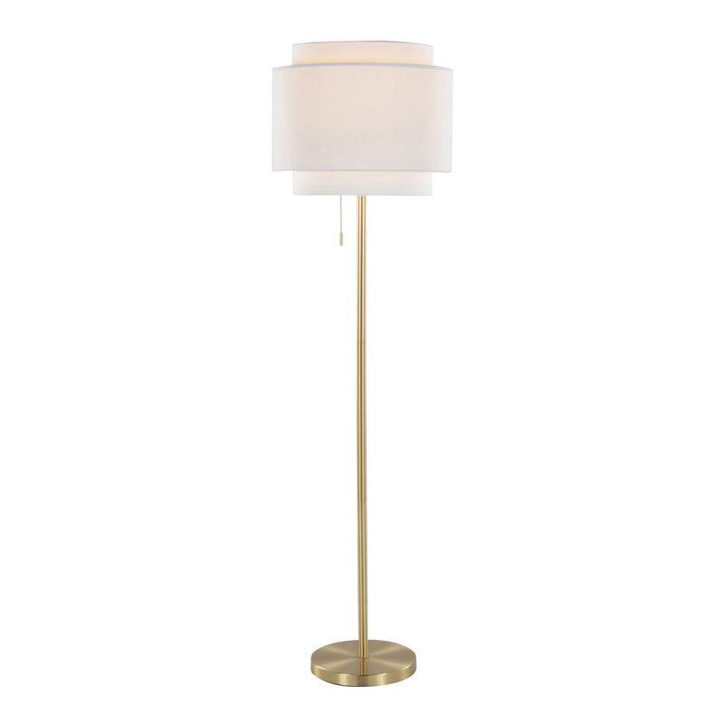 Lumi Source Tier contemporary floor lamp with sleek design, featuring a tall, curved metal stand and a round lampshade.