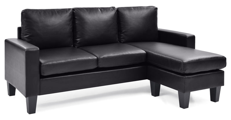 Glory Furniture Jenna stationary sectional sofa with chaise, beige fabric, plush cushions, and modern design in a living room setting.