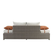 Salena - Patio Sofa With 2 Pillows & Ottoman - Beige Fabric & Gray Wicker - R&R Furniture Gallery (Fountain Valley, CA)