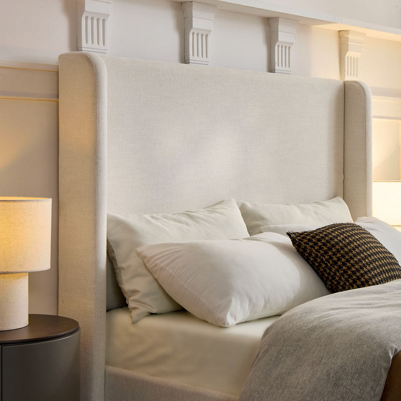 Carmen - Full Size Upholstered Wingback Bed - Ivory - R&R Furniture Gallery (Fountain Valley, CA)