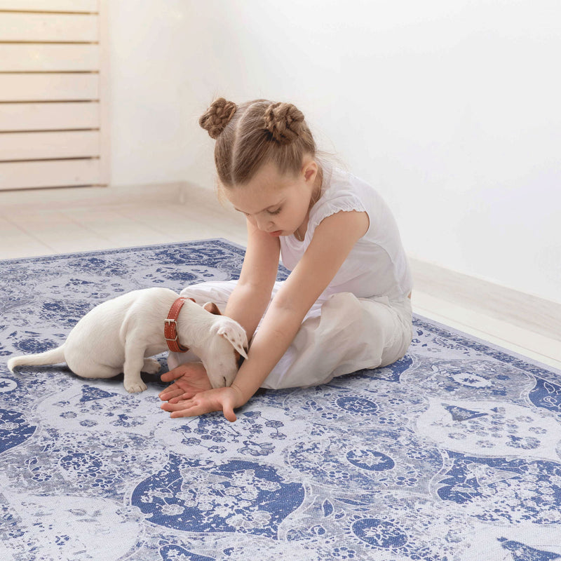 Maval - 6' X 9' Washable Area Rug - Blue - R&R Furniture Gallery (Fountain Valley, CA)