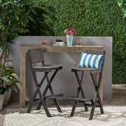 Outdoor Folding Acacia Wood Barstools With Rattan Backrest And Seat - R&R Furniture Gallery (Fountain Valley, CA)