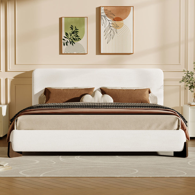 Elegant Boucle Upholstered Bed With Solid Wood Legs - R&R Furniture Gallery (Fountain Valley, CA)