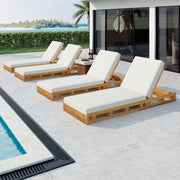 Premium Acacia Wood Lounge Chaise Set With Water Resistant Cushions, Adjustable Recline - Cream / Teak - R&R Furniture Gallery (Fountain Valley, CA)