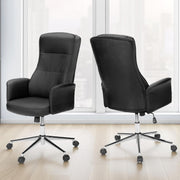 Black ergonomic office swivel chair with adjustable height and lumbar support, designed for comfort and productivity.