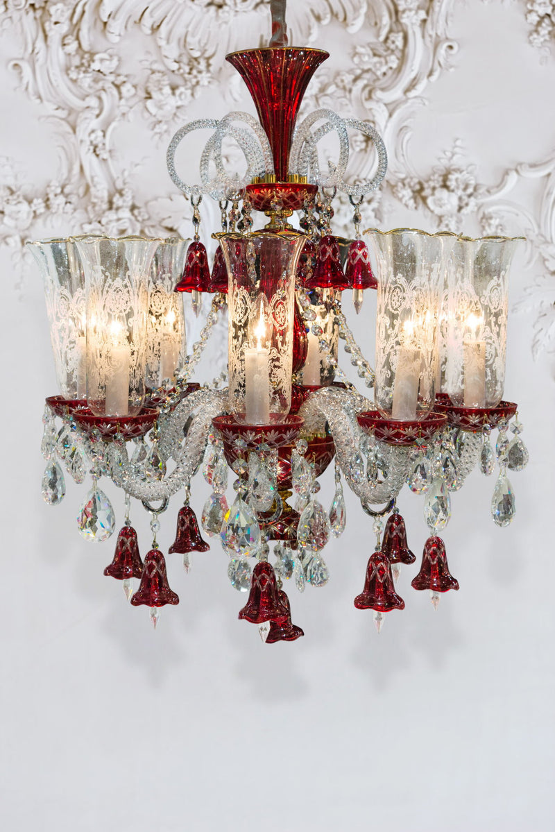 Michael Amini Lighting - Winter Palace 8-Light Traditional Crystal Chandelier - Ruby Red / Pearl Silver