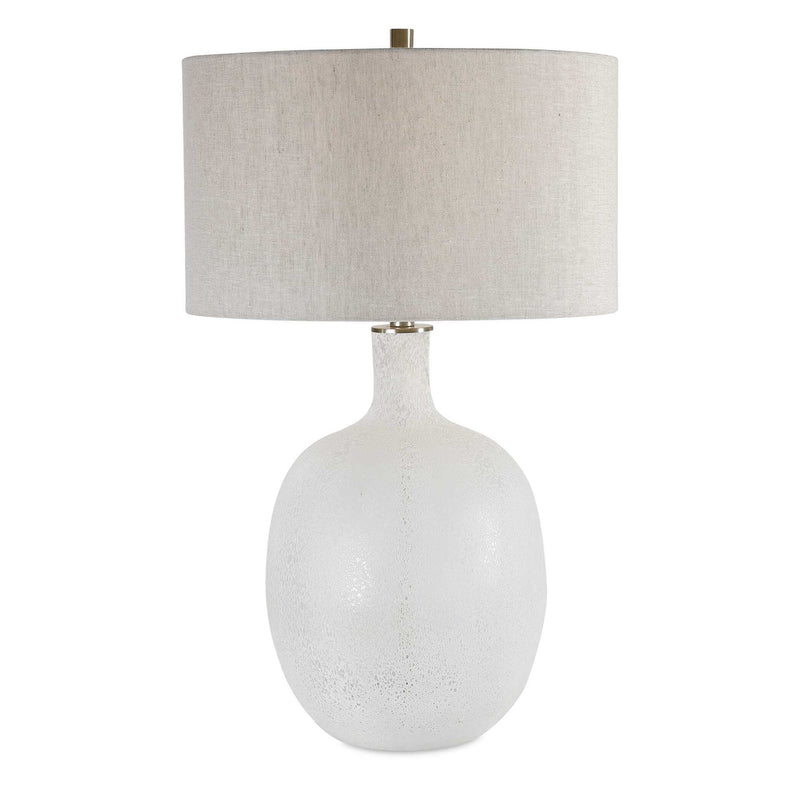Uttermost white mottled glass table lamp with sleek design, perfect for modern living spaces and ambient lighting.