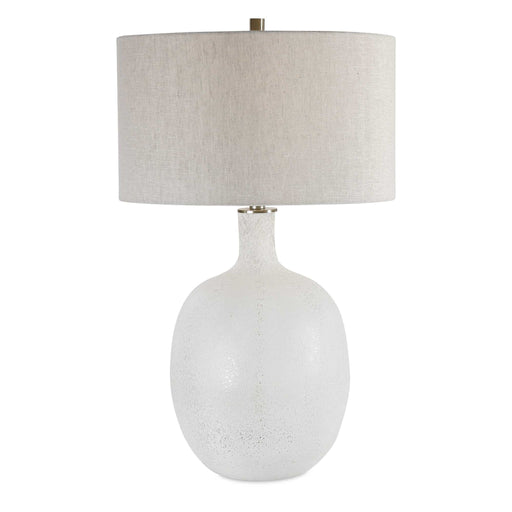 Uttermost white mottled glass table lamp with sleek design, perfect for modern living spaces and ambient lighting.