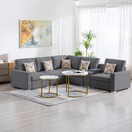 Nolan - Fabric 6 Piece Sectional Sofa With Pillows And Interchangeable Legs - R&R Furniture Gallery (Fountain Valley, CA)