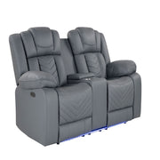 Raize - 10 Power Console Reclining Loveseat With LED - Gray - R&R Furniture Gallery (Fountain Valley, CA)