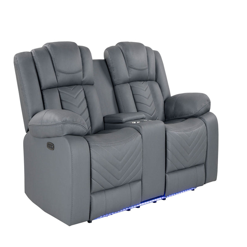 Raize - 10 Power Console Reclining Loveseat With LED - Gray - R&R Furniture Gallery (Fountain Valley, CA)