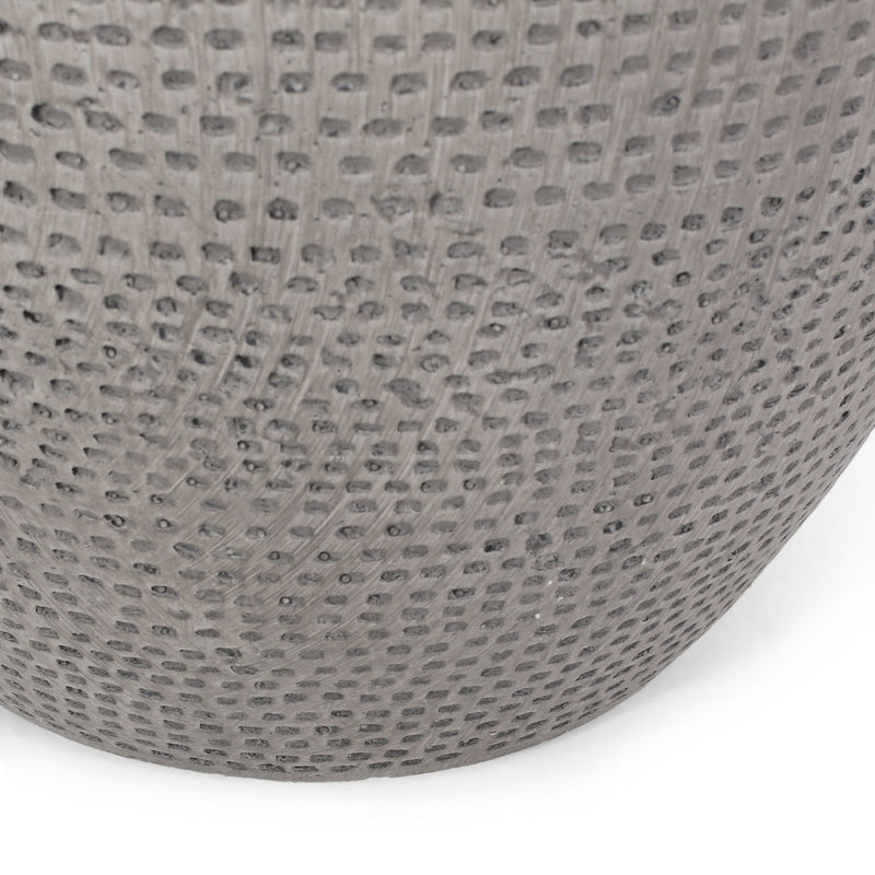 Outdoor lightweight concrete side table by Noble House with a natural finish, perfect for outdoor patio or garden decor.