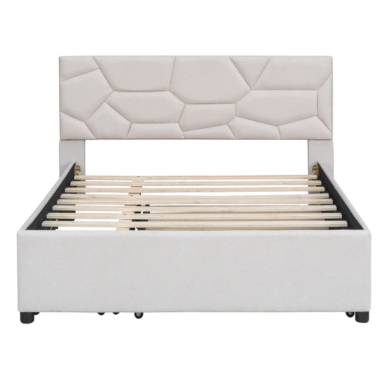 Upholstered Platform Bed With Brick Pattern Headboard And Twin Long Size Trundle - R&R Furniture Gallery (Fountain Valley, CA)