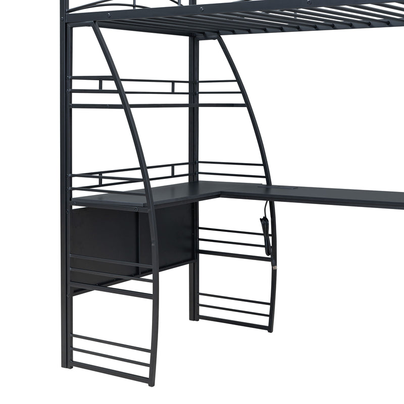 Loft Bed With 4 Layers Of Shelves And L-Shaped Desk, Stylish Metal Frame Bed With A Set Of Sockets, USB Ports And And Wireless Charging - R&R Furniture Gallery (Fountain Valley, CA)