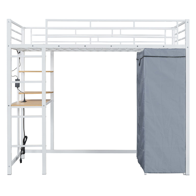 Loft Bed With Desk, Shelves, Power Outlet, LED Light And Wardrobe - R&R Furniture Gallery (Fountain Valley, CA)